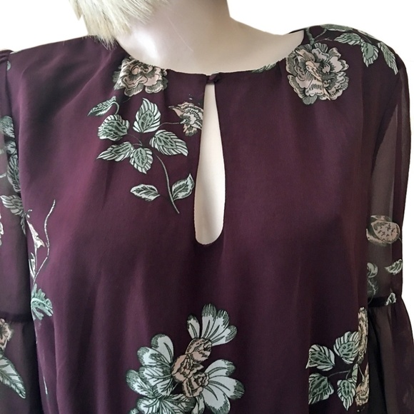 BB Dakota Boysenberry Dress La Vie En Rose Floral Print Keyhole front Versatile - Picture 5 of 14